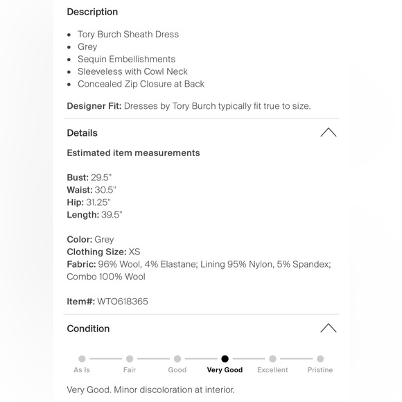 Tory Burch Gray Wool Knee Length Gold Sequin Sheath Cowl Neck Dress Size XS - Picture 4 of 13